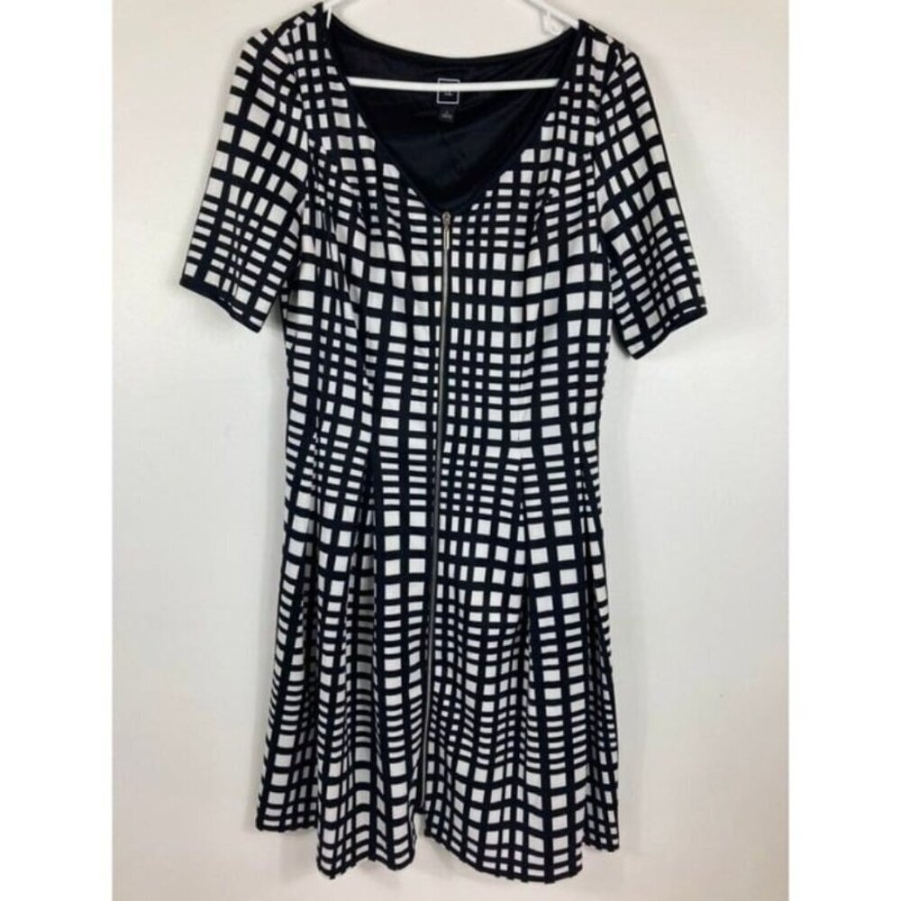 Womens RM LL‎ Checked Geometric Dress Black White 8
